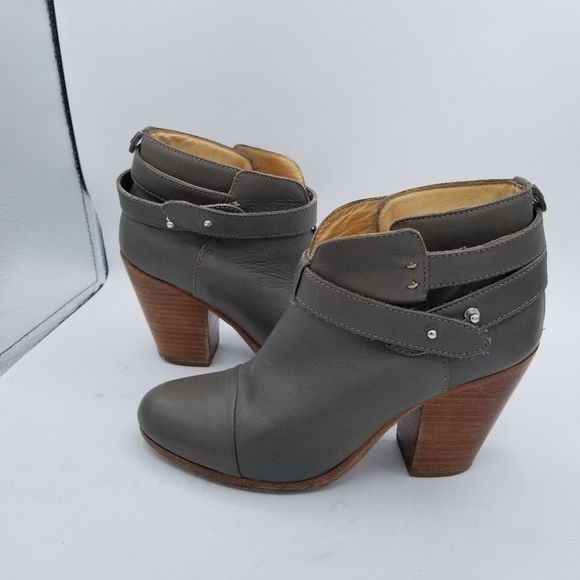 Rag & bone 37.5 Rustic Gray Bootie Boots wood stack heela leather